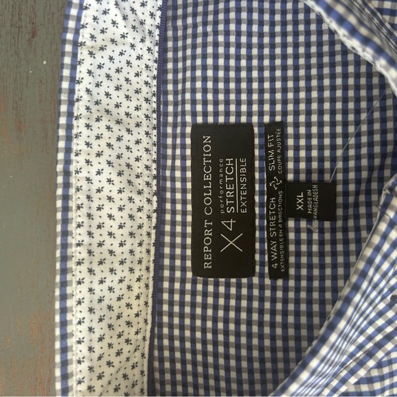 ➕Report Collection Navy and White Checkered Shirt stretch material long sleeves - Picture 4 of 10